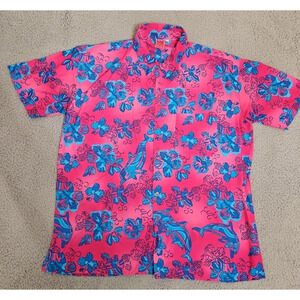Cabali Men Hawaiian‎ Shirt Red XXL Hibiscus Floral Cruise Tropical Short Sleeves
